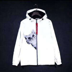 White Cat Print Men's Jacket